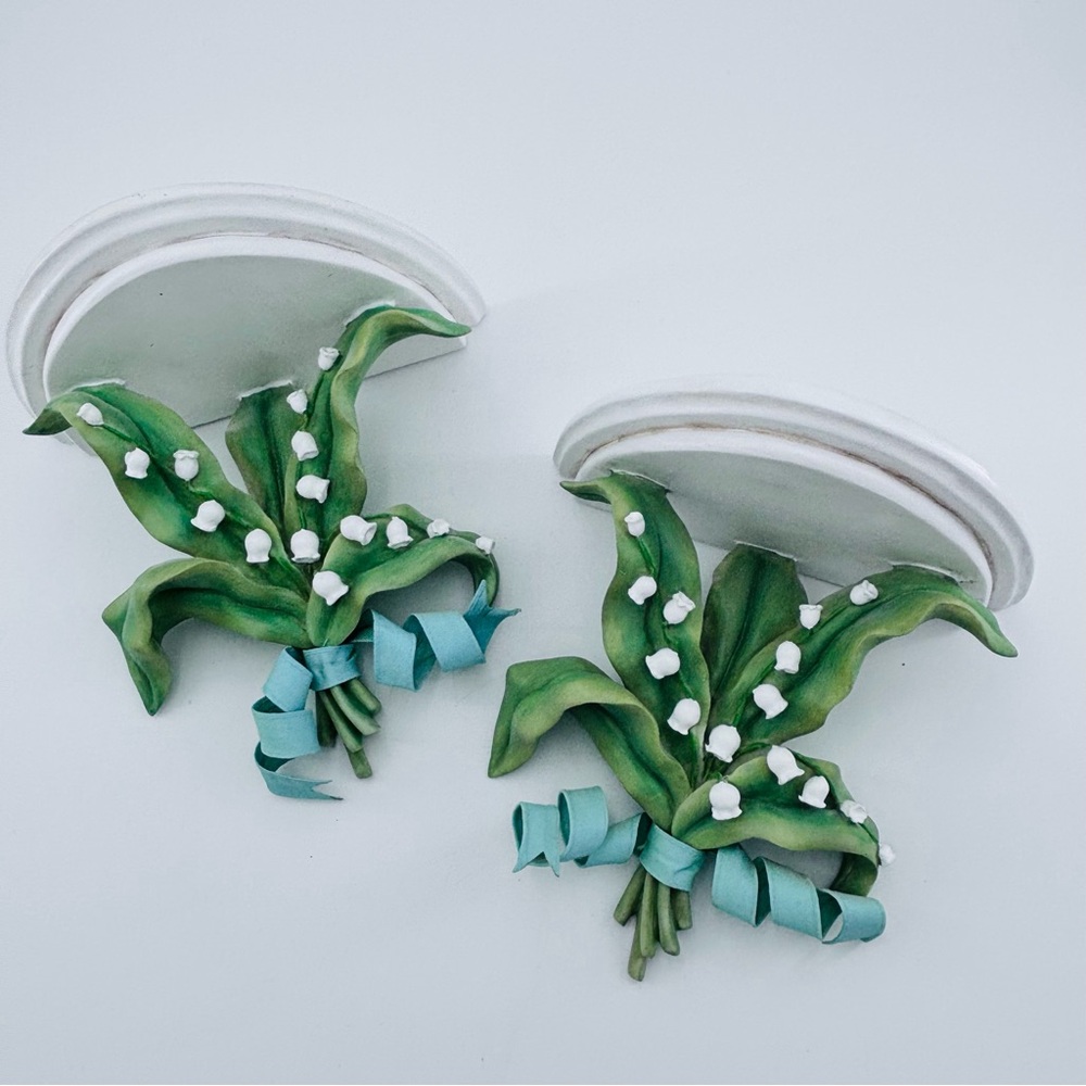 2 Lilly Of The Valley Resin Wall Shelves Hand Crafted By Silvestri Vtg Ornate